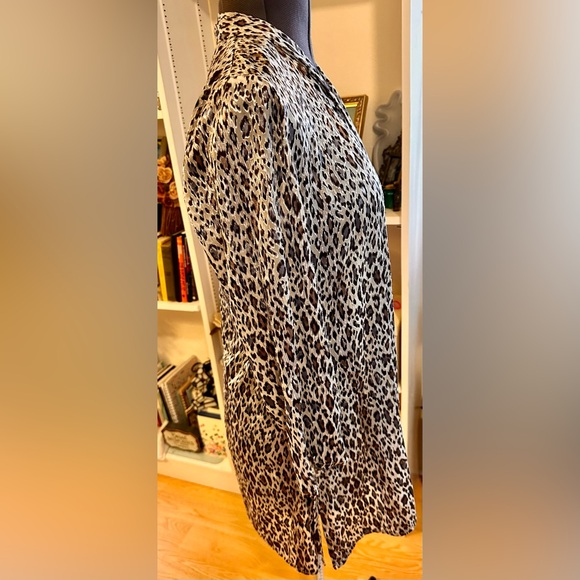 Chicos Lagenlook Sheer Leopard Open Front Cardigan Stunning Blue & Silver Accent - Picture 3 of 8